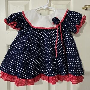 9-12M Vintage 1980s Baby Girl Dress, Polka Dot Cotton Swing Dress EXC